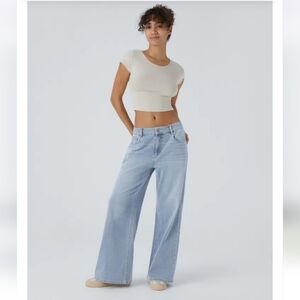 Halara NWTs  Flex™ Low Rise Zipper Pockets Washed Baggy Wide Leg